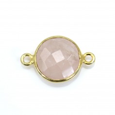 Conjunto de faceta redonda de quartzo rosa sobre prata dourada 2 argolas 9mm x 1pc