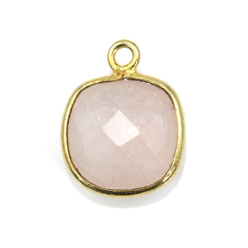 Faceted cushion cut rose quartz set in gold-plated silver 11mm x 1pc