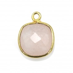 Faceted cushion cut rose quartz set in gold-plated silver 9mm x 1pc