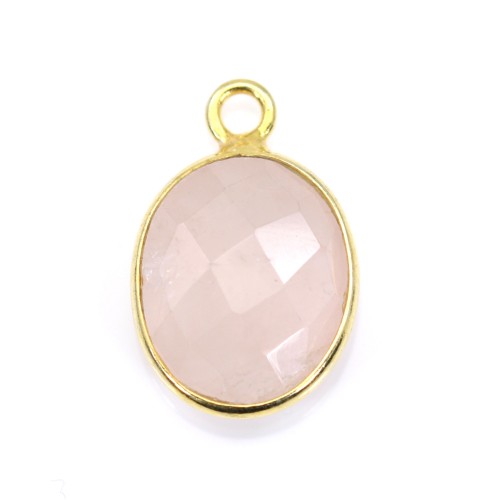 Faceted oval rose quartz set in gold-plated silver 10x12mm x 1pc