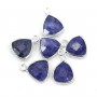 Charm Gemstone dyed sapphire color faceted triangle set in silver 925 9x13mm x 1pc