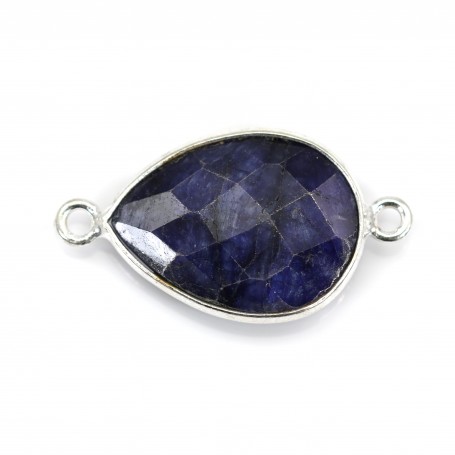 Drop-shape faceted treated blue gemstone set in sterling silver 2 rings 13x17mm x 1pc