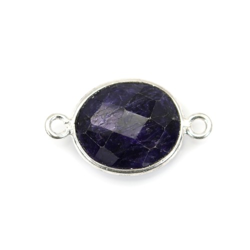 Oval faceted treated blue gemstone set in silver 2 rings 11x13mm x 1pc