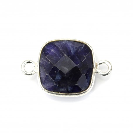Square cut faceted treated blue gemstone set in 925 sterling silver 2 rings 11mm x 1pc