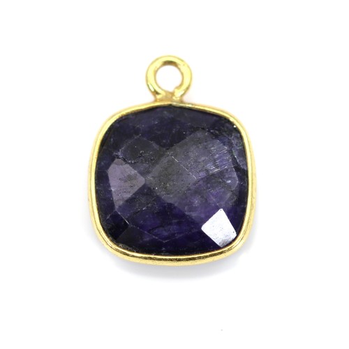 Square cut faceted treated blue gemstone set in gold-plated silver 11mm x 1pc