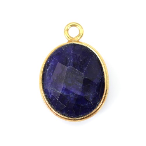 Oval treated blue gemstone set in gold-plated silver 11x13mm x 1pc