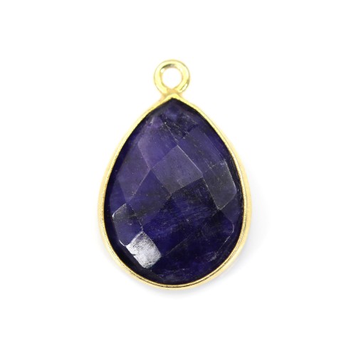 Drop-shape faceted treated blue gemstone set in gold-plated silver 13x17mm x 1pc