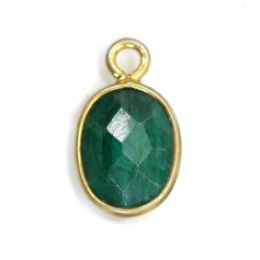 Ciondolo con pietra ovale sfaccettata di smeraldo in argento 925 dorato con oro fino 7x12 mm x 1 pz