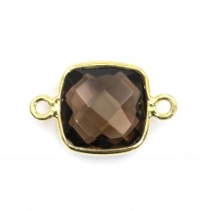 Faceted cushion cut smoky quartz set in gold-plated silver 2 rings 11mm x 1pc