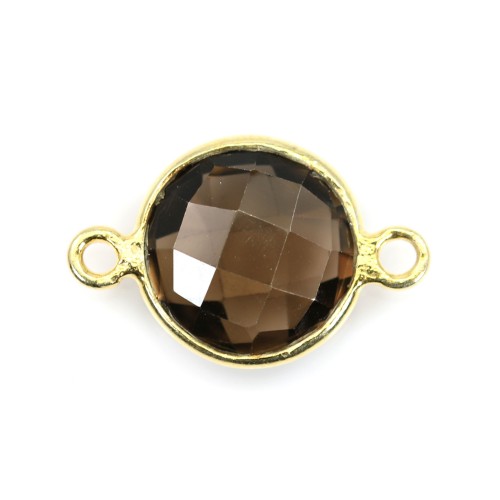 Faceted round smoky quartz set in gold-plated silver 2 rings 11mm x 1pc