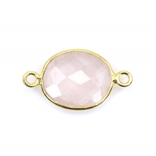 Conjunto de faceta oval de quartzo rosa sobre prata dourada 2 anéis 11x13mm x 1pc