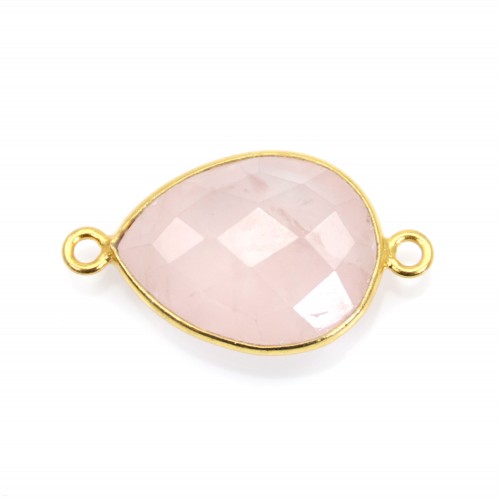 Facetada de gota de quartzo rosa sobre prata dourada 2 anéis 13x17mm x 1pc