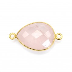 Faceted drop rose quartz set in gold-plated silver 2 rings 13x17mm x 1pc