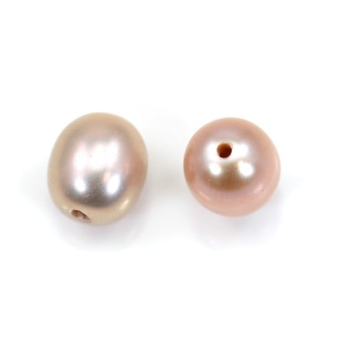 Mauve color oval freshwater pearl 7-8x8-9mm with a large drilling 0.8mm x 10pcs