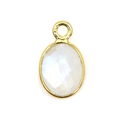 Charm Gemstone oval faceted moon set in 925 silver gilded with fine gold 7*12mm x 1pc