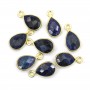 Charm Gemstone dyed sapphire color drop faceted set silver 925 gold plated 7x13mm x 1pc
