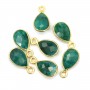 Charm Gemstone color tinted emerald drop faceted set silver 925 gold 7x13mm x 1pc