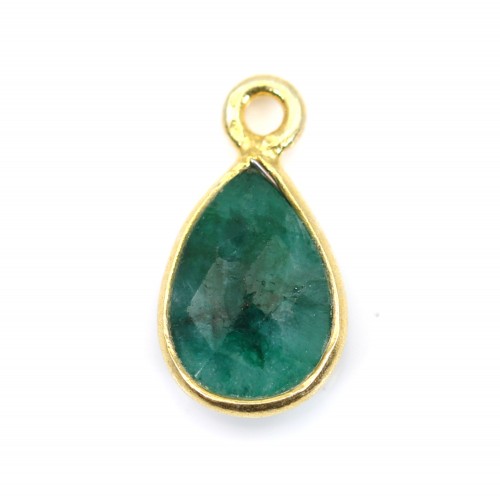 Charm Gemstone color tinted emerald drop faceted set silver 925 gold 7x13mm x 1pc