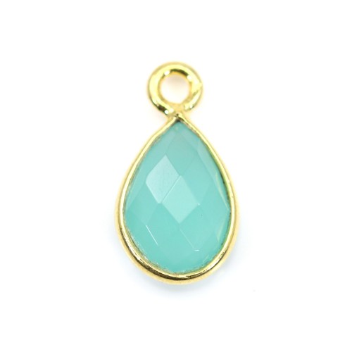 Chalcedony charm drop faceted set silver 925 gold 7*13mm x 1pc