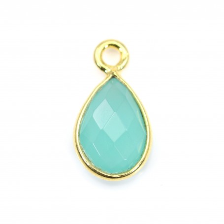 Chalcedony charm drop faceted set silver 925 gold 7*13mm x 1pc