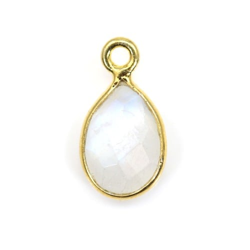 Charm Gemstone moon drop faceted set silver 925 gold 7*13mm x 1pc