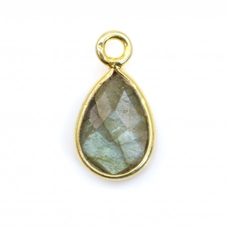 Labradorite charm faceted drop set in 925 silver gilded with fine gold 7x13mm x 1pc