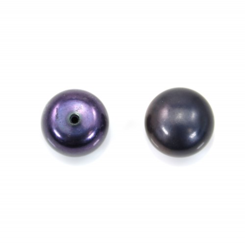 Half-drilled flat round dark grey freshwater cultured pearl 13.5-14mm x 4pcs