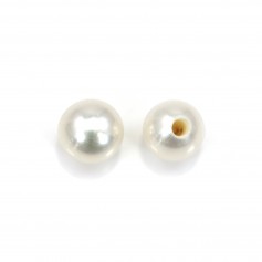 Perles de culture d'eau douce, semi-percée, blanche, ronde, 3mm x 2pcs