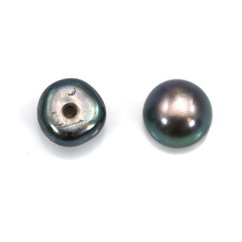 Half-drilled flattened round dark grey freshwater cultured pearls 5-5.5mm x 30pcs