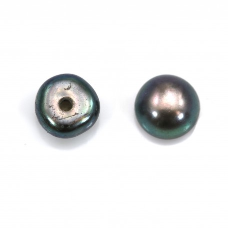 Half-drilled flattened round dark grey freshwater pearls 5-5.5mm x 30pcs