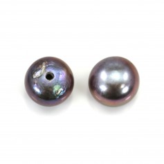 Half-drilled bluish flattened round freshwater cultured pearls 7.5-8mm x 2pcs
