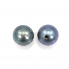 Perle de culture d'eau douce, semi-percée, bleue foncée, ronde, 6.5-7mm x 1pc