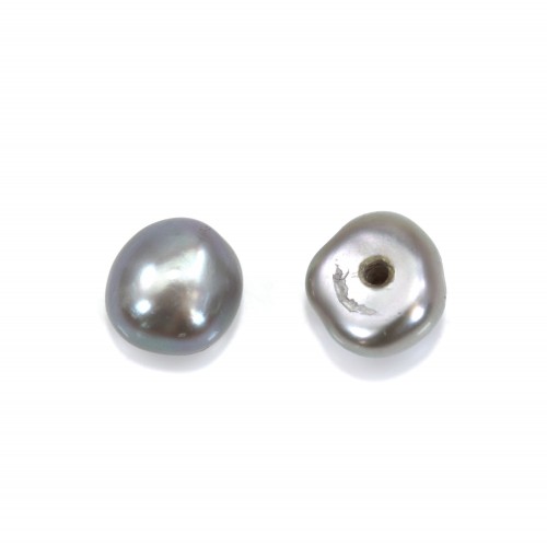 Perles de culture d'eau douce, semi-percée, gris, bouton, 4-4.5mm x 6pcs