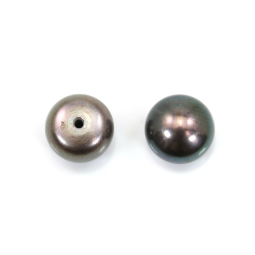 Perles de culture d'eau douce, semi-percée, noir, bouton, 8-9mm x 4pcs