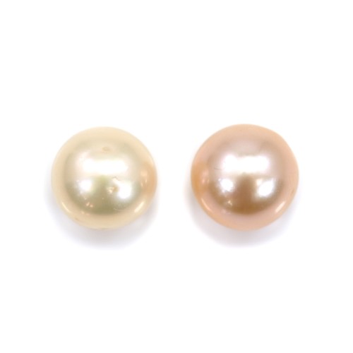 Freshwater cultured pearl, half-perforated, salmon, round, 7-7.5mm x 1pc