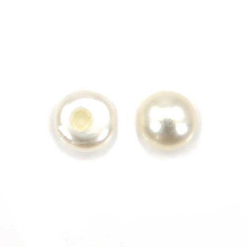 Perles de culture d'eau douce, semi-percée, blanche, bouton, 3-3.5mm x 4pcs