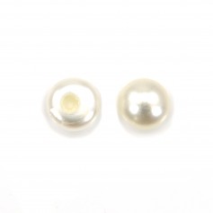 Freshwater cultured pearls, half drilledwhite, button, 3-3.5mm x 4pcs