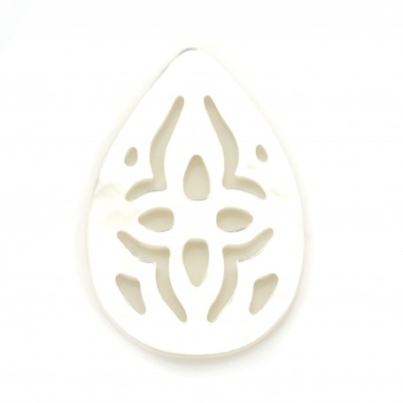 White mother-of-pearl in drop shape with openwork 10x14mm x 1pc