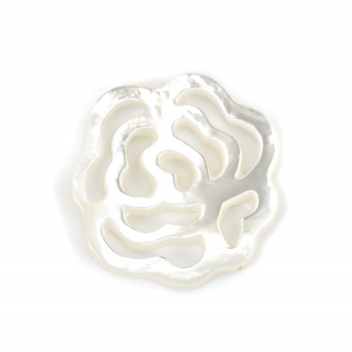 Weißes Perlmutt mit durchbrochener Blume 14mm x 1St