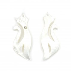 White Mother of Pearl cat shape with Zirconium Oxide 12x34mm x 1pc