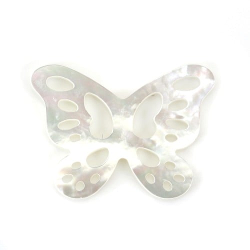 White mother-of-pearl butterfly with openwork 14x19mm x 1 pc