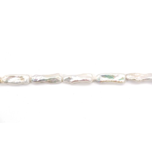 Perles de culture d'eau douce, blanche, tube baroque, 6-8mm x 38cm