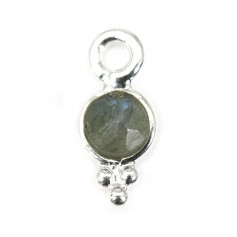 Round faceted Labradorite charm set in 925 silver 5x11mm x 1pc