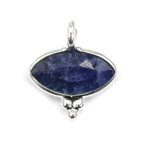 Charm Gemstone dyed sapphire eye color faceted set silver 925 10x12mm x 1pc