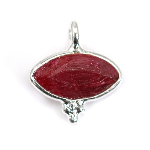 Charm Gemstone dyed ruby eye color faceted set silver 925 10*12mm x 1pc