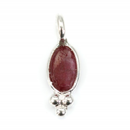 Charm Gemstone dyed ruby color oval faceted set silver 925 4*11mm x 1pc