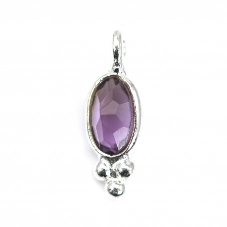 Oval faceted Amethyst charm set in silver 925 4x11mm x 1pc