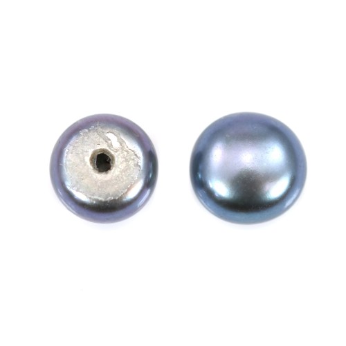 Perle de culture d'eau douce, semi-percée, bleue foncée, bouton, 5-5.5mm x 1pc