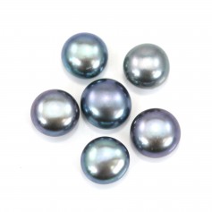 Freshwater cultured pearl, semi-perforated, dark blue, button, 5-5.5mm x 2pcs