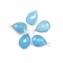 Faceted drop-shape chalcedony set in silver 2 rings 13x17mm x 1pc